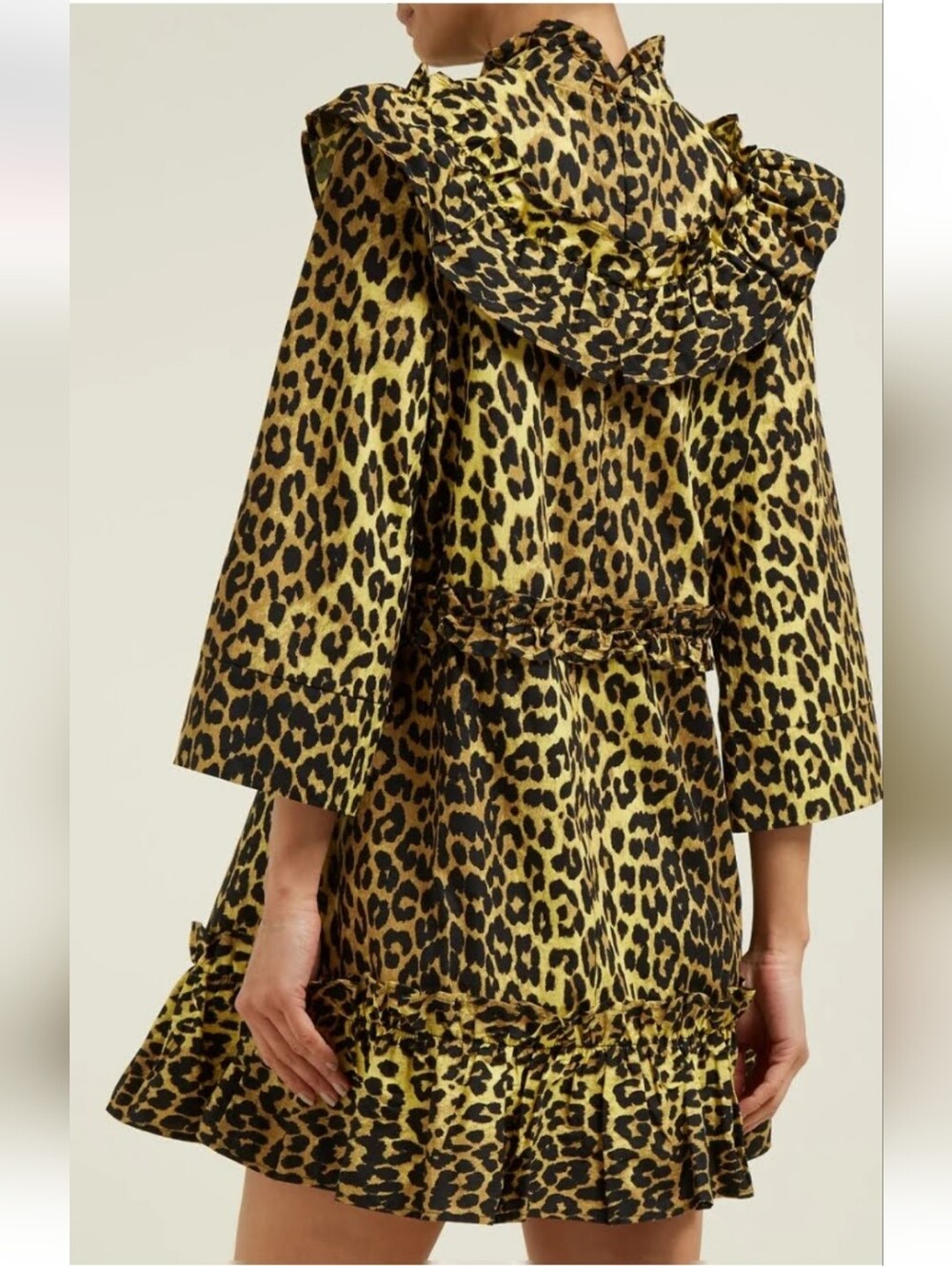 Ganni Leopard Print Ruffle Trim Mini Dress - Picture 2 of 13